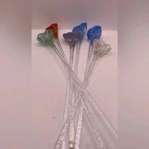 Retro MCM Glass Stirrer Sticks Barware - Colorful Flowers - Picture 9 of 10